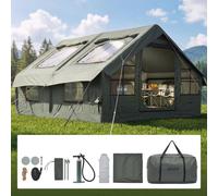 VEVOR Tienda de Campaña Inflable para 5-8 Personas con Bomba de Aire Verde, Carpa Hinchable para Viaje Outdoor Glamping, Tela Poliéster-Algodón Impermeable, con Claraboya Apertura de Chimenea Bolsa