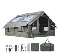 VEVOR Tienda de Campaña Inflable para 5-8 Personas con Bomba de Aire Verde | Carpa Hinchable para Viaje Outdoor Glamping, Tela Poliéster-Algodón Impermeable, con Claraboya Apertura de Chimenea Bolsa