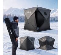 VEVOR Tienda de Campaña Portátil para Pesca en Hielo 1,8 x 1,8 x 2 m Negro, Refugio para Pescadores, 3-4 Personas, Tela Oxford 300D, Plegable, Ventilado, con Cuerdas, Anclajes, Bolsa de Almacenamiento