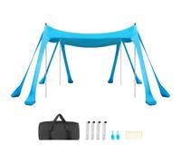 VEVOR Tienda de Playa Desplegable 3,0 x 3,0 m, Toldo de Playa Portátil, 2 m de Alto, Protección UPF 50+, con Palas y Anclaje de Arena Estacas de Tierra, para Vacaciones Viajes Camping, Color Azul