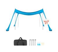 VEVOR Tienda de Playa Desplegable 3,0 x 3,0 m, Toldo de Playa Portátil, Protección UPF 50+, con 4 Estacas de Tierra y 4 Polos Anclaje de Arena, Refugio Solar para Vacaciones Viajes Camping, Color Azul