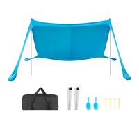 VEVOR Tienda de Playa Desplegable 3,4 x 3,4 m, , 2 m de Alto, Toldo Portátil de Playa, Protección UPF 50+, con 2 Polos 2 Palas de Arena 4 Estacas de Tierra, para Viajes Vacaciones Camping, Color Azul