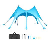 VEVOR Tienda de Playa Desplegable 6,1 x 4,0 m, Toldo de Playa Portátil, Protección UPF 50+, Refugio Solar con Sacos y Palas de Arena, 2 Anclas de Tierra, para Vacaciones Viajes Camping, Color Azul