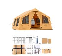 VEVOR Tienda Inflable para Acampar, Carpa Inflable para 8-12 Personas con Bomba Manual, 2 Tragaluces, Toldo, Conector para Estufa, 2 Puertas y Ventanas de Malla, Bolsa de Almacenamiento, Amarillo