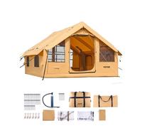 VEVOR Tienda Inflable para Acampar, Carpa Inflable para 5-8 Personas con Bomba Manual, 2 Tragaluces, Toldo, Conector para Estufa, 2 Puertas y Ventanas de Malla, Bolsa de Almacenamiento, Amarillo