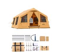 VEVOR Tienda Inflable para Acampar, Carpa Inflable para 8-12 Personas con Bomba Manual, 2 Tragaluces, Toldo, Conector para Estufa, 2 Puertas y Ventanas de Malla, Bolsa de Almacenamiento, Amarillo