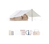 VEVOR Tienda Inflable para Acampar, Carpa Inflable Tela Oxford 300D para 3-5 Personas con Bomba Manual, Dosel, Conector para Estufa, 2 Puertas y 2 Ventanas de Malla, Bolsa de Almacenamiento, Beige