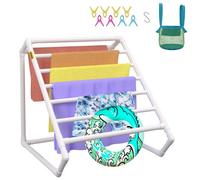 VEVOR Toallero para piscina 8 barras, blanco, organizador de almacenamiento triangular independiente de PVC para exteriores incluye 8 clips para toallas, bolsa de malla, gancho para playa, piscina