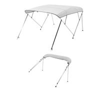 VEVOR Toldo Bimini para Barco 4 Arcos, de Poliéster 600D, Aleación de Aluminio, Impermeable y Parasol, Bolsa de Almacenamiento, 2 Postes de Soporte, 4 Correas, 244 x 173 x 137 cm, Gris Claro