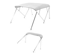 VEVOR Toldo Bimini para Barco 4 Arcos, de Poliéster 600D, Aleación de Aluminio, Impermeable y Parasol, Bolsa de Almacenamiento, 2 Postes de Soporte, 4 Correas, 240 x 229,5 x 137 cm, Gris Claro