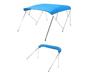 VEVOR Toldo Bimini para Barco 4 Arcos, de Poliéster 600D, Aleación de Aluminio, Impermeable y Parasol, Bolsa de Almacenamiento, 2 Postes de Soporte, 4 Correas, 244 x 199 x 137 cm, Azul Pacífico