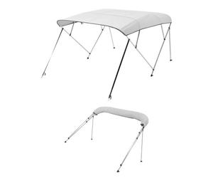 VEVOR Toldo Bimini para Barco 4 Arcos, de Poliéster 600D, Aleación de Aluminio, Impermeable y Parasol, Bolsa de Almacenamiento, 2 Postes de Soporte, 4 Correas, 244 x 216 x 137 cm, Gris Claro