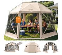 VEVOR, toldo pop-up para jardín, estructura de 3,6 x 3,6 m con 6 lados, ideal para camping, con techo desmontable y bolsa de transporte. Se monta rápidamente y es resistente a las picaduras de insecto