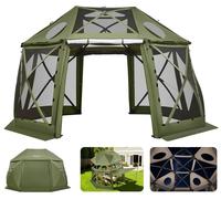 VEVOR, toldo pop-up para jardín, estructura de 3,6 x 3,6 m con 6 lados, ideal para camping, con techo desmontable y bolsa de transporte. Se monta rápidamente y es resistente a las picaduras de insecto