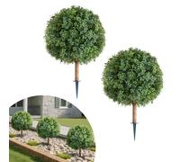 VEVOR Topiario Artificial de Boj con Estaca, Planta Decorativa, para Porche, Exterior e Interior, Patio, Jardín, Balcón y Patio Trasero, Resistente a la Intemperie, 400 x 400 x 686 mm, 2 uds,