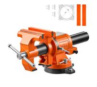 VEVOR Tornillo de Banco de 15,5 cm, de Hierro Fundido, con Doble Pivote, Base y Cabezal Giratorios de 360°, Profundidad de Garganta 71 mm, Apertura Máxima 155 mm, para Taladrar y Cortar Tuberías
