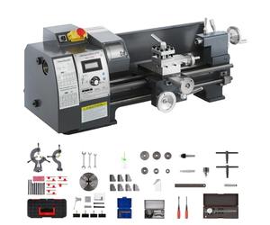 VEVOR Torno de Metal 210x400 mm Mini Torno de Madera Pantalla Digital Velocidad Variable 50-2500 rpm Kit de Torno Electrónico Fresas Portabrocas Herramientas de Medición para Trabajos de Precisión