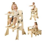 VEVOR Torre de Aprendizaje Montessori Plegable para Niños Multifuncional, Torre Ayudante de Cocina Infantil, Juego de Mesa y Silla Convertible para Bebés de Madera, para Destete Comer Jugar Dibujar