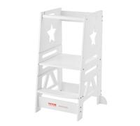 VEVOR Torre de Observación para Niños Carga de 158,9kg Torre de Aprendizaje Montessori de Bambú 3 Alturas con Barandilla de Seguridad para Niños Pequeños, Dormitorio, Baño, Mostrador de Cocina, Blanco