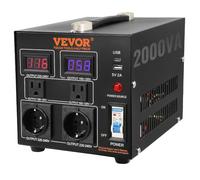 VEVOR Transformador Convertidor de Voltaje Sube/Baja 220-110V/110-220V Convertidor 2000 W CE con 2 Enchufes NEMA 5-15R de 3 Pines EE.UU., 2 Enchufes Shucko Europeos, 1 Conector USB, 1 Conector Tipo-C