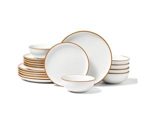 VEVOR Vajilla para 6 Personas, Platos y Cuencos Redondos, Cerámica Resistente a Arañazos, Apta para Lavavajillas y Microondas, Ideal para Postres, Ensaladas, Sopas y Pastas, Color Blanco, 18 uds