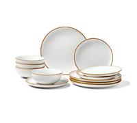 VEVOR Vajillas para 4 Personas, Platos y Cuencos Redondos, Cerámica Resistente a Arañazos, Apta para Lavavajillas y Microondas, para Postres, Ensaladas, Sopas y Pastas, Marfil Blanco, 12 uds