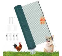 VEVOR Valla de Pollos y Perros, 0,9 m x 15 m, Red de Protección para Jardines y Huertos, con Postes y Estacas de Doble Punta, Malla Plástica de Seguridad para Aves de Corral Cría de Animales, Verde