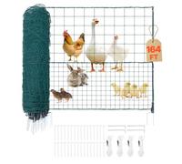 VEVOR Valla de Pollos y Perros, 1,05 m x 50 m, Malla de Protección para Jardines y Huertos, con Postes y Estacas de Doble Punta, Red de Densidad Mezclada, para Cría de Animales Plantas, Color Verde