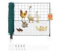 VEVOR Valla de Pollos y Perros, 1,25 m x 25 m, Red de Protección para Jardines y Huertos, con Postes y Estacas de Doble Punta, Malla de Densidad Mezclada, para Aves de Corral Cría de Animales, Verde