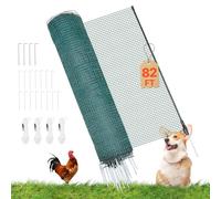 VEVOR Valla de Pollos y Perros, Malla de Protección para Jardines y Huertos, con Postes y Estacas de Doble Punta, Red Plástica de Seguridad para Aves de Corral Cría de Animales, Verde (25m×0.9m)