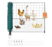 VEVOR Valla de Pollos y Perros, Malla de Protección para Jardines y Huertos, con Postes y Estacas de Doble Punta, Red Plástica de Seguridad para Aves de Corral Cría de Animales, Verde (25m×1.05m)