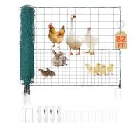 VEVOR Valla de Pollos y Perros, Malla de Protección para Jardines y Huertos, con Postes y Estacas de Doble Punta, Red Plástica de Seguridad para Aves de Corral Cría de Animales, Verde (25m×1.25m)