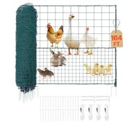 VEVOR Valla de Pollos y Perros, 1,05 m x 50 m, Malla de Protección para Jardines y Huertos, con Postes y Estacas de Doble Punta, Red de Densidad Mezclada, para Cría de Animales Plantas, Color Verde