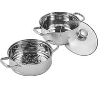 VEVOR - Vaporera de 22 cm, olla de acero inoxidable con tapa de vidrio, 1 nivel (1 olla a presión y 1 olla para sopa). Vaporera para inducción, olla para mantener caliente, olla para cocinar verduras,