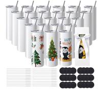 VEVOR Vasos de acero inoxidable de doble pared de 20 onzas a granel con popote, tapa, cepillo, base, envoltura retráctil, caja de regalo, prensa y transferencia de calor, color blanco