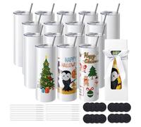 VEVOR Vasos de acero inoxidable de doble pared de 20 onzas a granel con popote, tapa, cepillo, base, envoltura retráctil, caja de regalo, prensa y transferencia de calor, color blanco