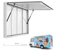 VEVOR Ventana de venta de 1220x915 mm, con marco de aleación de aluminio, ideal para food trucks. Permite el servicio al cliente de pie hasta 85 grados, cuenta con 4 ventanas correderas, una puerta ti