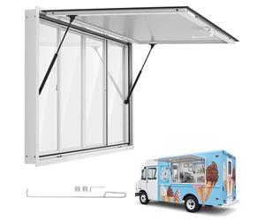 VEVOR Ventana de venta de 1220x915 mm, con marco de aleación de aluminio, ideal para food trucks. Permite el servicio al cliente de pie hasta 85 grados, cuenta con 4 ventanas correderas, una puerta ti