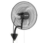 VEVOR Ventilador de Pared con 3 Velocidades, Ángulo y Aire de Flujo Ajustable, Motor de Cobre, Ventilador Industrial Oscilante de Acero para Taller, Garaje, Gimnasio, Comercio y Almacén, Color Negro