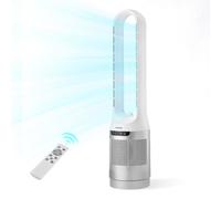 VEVOR Ventilador de Pie sin Aspas, 65° Oscilación, 4 Modos, 12 Velocidades, Ventilador de Torre 4,5 m/s con Temporizador 8h, Control Remoto, Flujo de Aire para Sala de Estar Oficina Dormitorio, Blanco