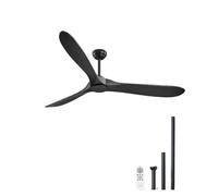 VEVOR Ventilador Moderno de Techo Sin Luz 180 cm con Mando a Distancia 6 Velocidades, 3 Aspas de Madera, Motor DC Reversible, para Dormitorio, Salón, Interior, Exterior, Negro, Φ 1800 x 662,8 mm