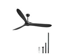 VEVOR Ventilador Moderno de Techo Sin Luz 180 cm con Mando a Distancia 6 Velocidades, 3 Aspas de Madera, Motor DC Reversible, para Dormitorio, Salón, Interior, Exterior, Negro, Φ 1800 x 662,8 mm
