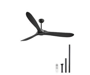 VEVOR Ventilador Moderno de Techo Sin Luz 180 cm con Mando a Distancia 6 Velocidades, 3 Aspas de Madera, Motor DC Reversible, para Dormitorio, Salón, Interior, Exterior, Negro, Φ 1800 x 662,8 mm