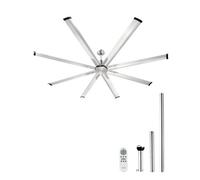 VEVOR Ventilador Moderno de Techo sin Luz 214 cm Mando a Distancia 6 Velocidades 8 Aspas Aluminio, Motor DC Reversible, para Dormitorio, Interior, Exterior, Níquel Cepillado, Φ 2140 x 705,8 mm