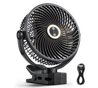 VEVOR Ventilador Portátil con Clip con Luz LED 2 Niveles, Batería 37 Wh, 4 Velocidades 3 Fijas y 1 Modo de Circulación, Control Táctil, Ventilador con Pinza USB-C para Viaje Camping Escritorio Oficina