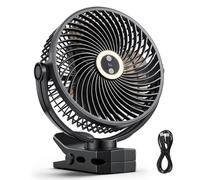 VEVOR Ventilador Portátil con Clip con Luz LED 2 Niveles, Batería 37 Wh, 4 Velocidades 3 Fijas y 1 Modo de Circulación, Control Táctil, Ventilador con Pinza USB-C para Viaje Camping Escritorio Oficina