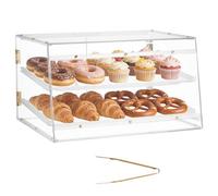 VEVOR Vitrina de Exhibición de Panadería 2 Niveles, Vitrina de Acrílica Transparente para Panadería 52,6 x 40 x 30,5 cm, con Puerta Trasera, Escaparate para Pan, Pasteles, Galletas, Postres, Donas