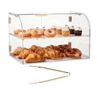 VEVOR Vitrina de Exhibición de Panadería 2 Niveles, Vitrina de Acrílica Transparente para Panadería 55,8 x 35,5 x 35,5 cm, con Puerta Trasera y Delantera, Escaparate para Galletas, Postres, Donas