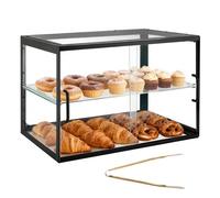 VEVOR Vitrina de Exhibición de Panadería 2 Niveles, Vitrina de Acrílica Transparente para Panadería 55 x 38,5 x 39 cm, con Puerta Corrediza, Escaparate para Repostería, para Galletas, Postres, Donas