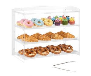 VEVOR Vitrina de Exhibición de Panadería 3 Niveles, Vitrina de Acrílica Transparente para Panadería 48,2 x 23,2 x 38 cm, con Puerta Abatible, Escaparate para Repostería, para Galletas, Postres, Donas